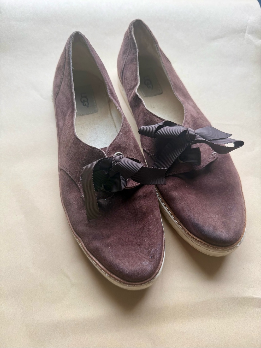 UGG Women's Suede Ribbon-Accent Slip-On Flats in Brown